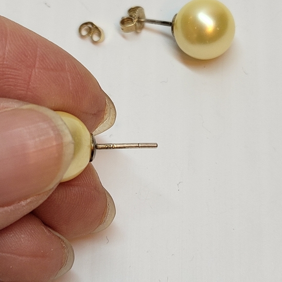 Lot of 10mm champagne and pink pearl stud earrings sterling silver 925 - Picture 9 of 10